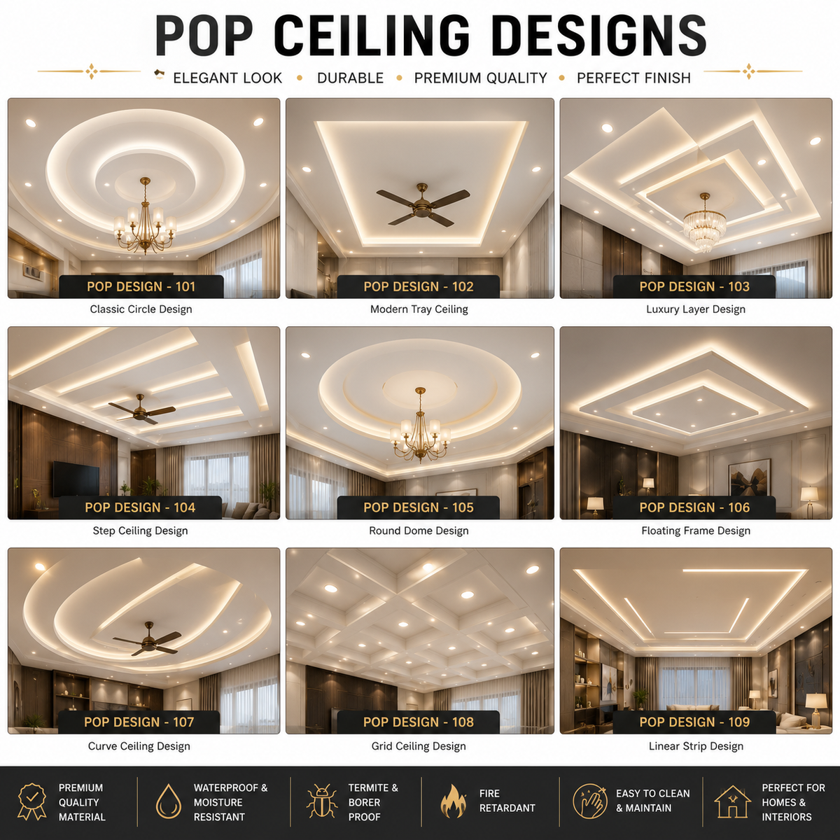 Pop celling (₹150-₹180) / sq.ft